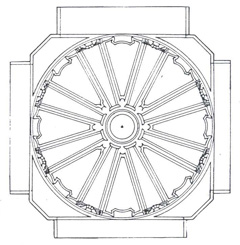 (Fig. 123). Planta de la capilla del Carmen; la estructura arquitectónica se debe al padre Pontones, mientras que la decoración de la media naranja es obra de Domingo Fernández Pedrosa.