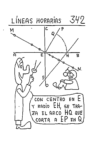 Líneas horarias 11 del reloj vertical declinante a poniente